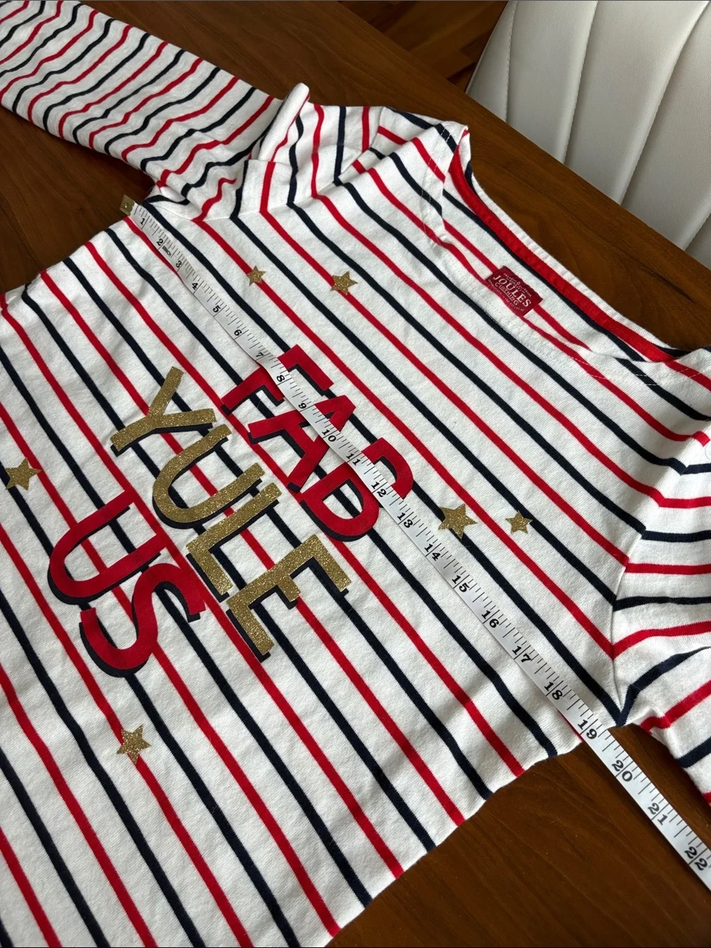 Joules Harbor Tee “Fab Yule Us” Striped Top | Size US 10 🇺🇸 - Picture 7 of 8